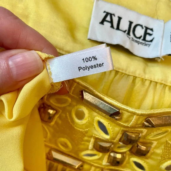 ALICE by Temperley Dress Size 2 Embellished Jeweled Neckline Sheer Retro Yellow - Picture 9 of 11